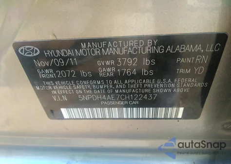 2012 Hyundai Elantra Limited from USA, damaged, VIN 5NPDH4AE7CH122437